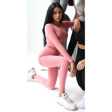 Load image into Gallery viewer, Pink Long Sleeve Crop Top