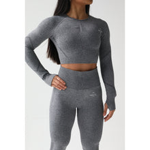 Load image into Gallery viewer, Dark Grey Long Sleeve Crop Top

