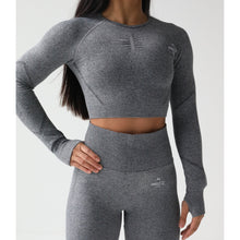 Load image into Gallery viewer, Dark Grey Long Sleeve Crop Top
