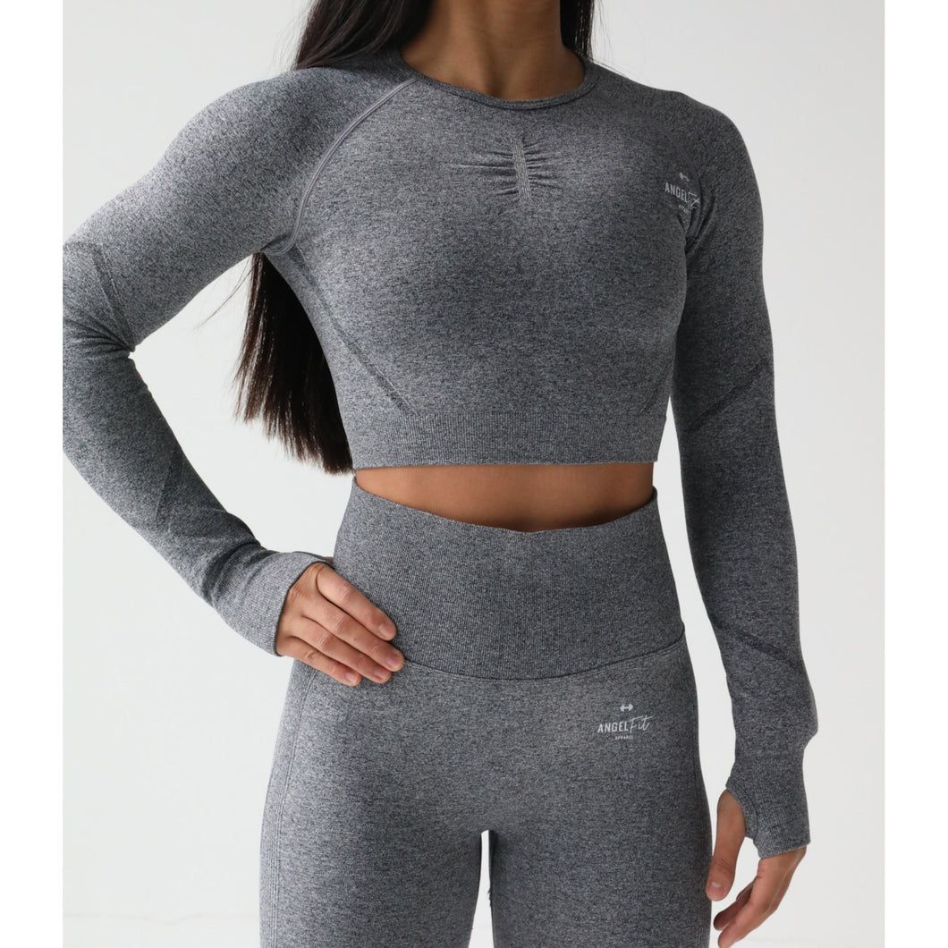 Dark Grey Long Sleeve Crop Top