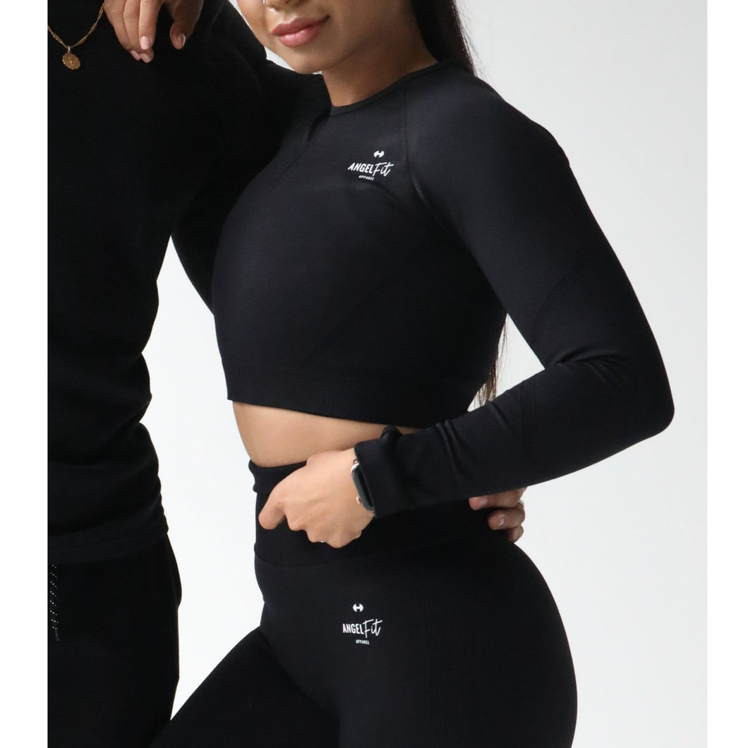 Black Long Sleeve Crop Top