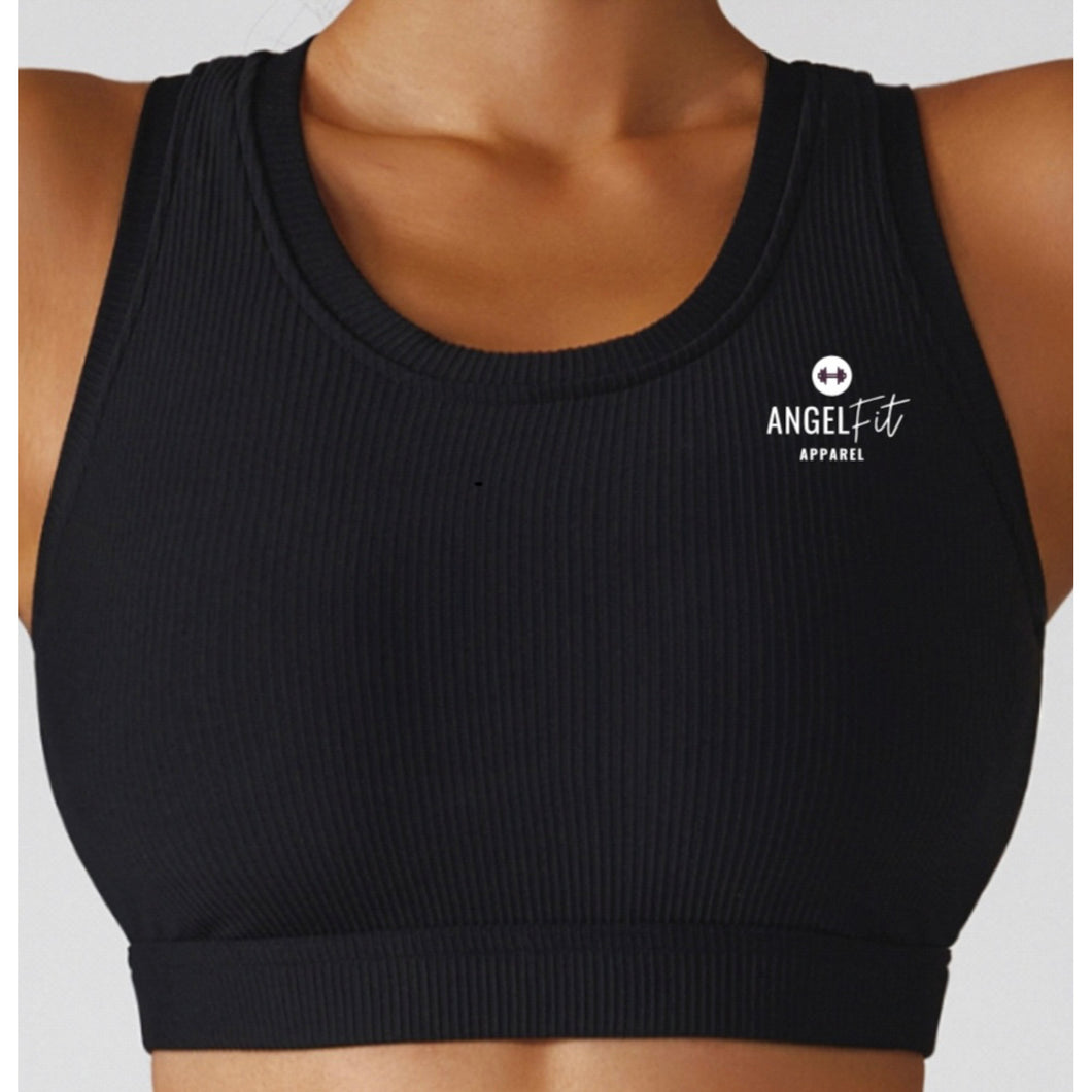 Black Ribbed Sports Bra