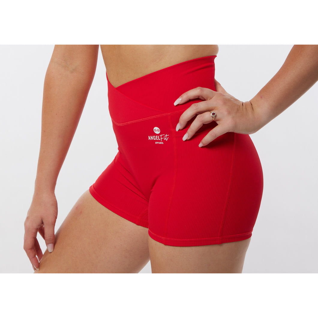 Red Ribbed Bike Shorts (V-Cut)