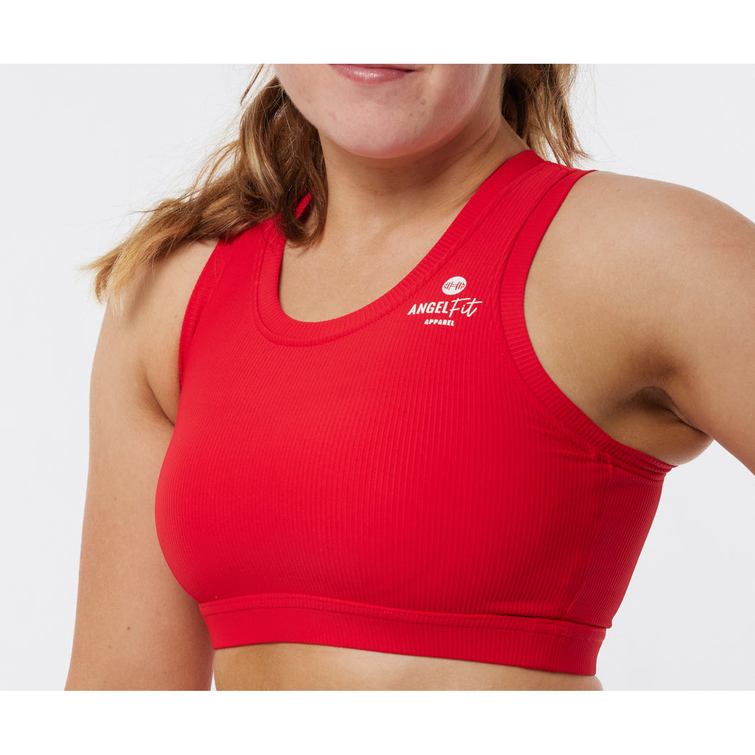 Red Ribbed Sports Bra
